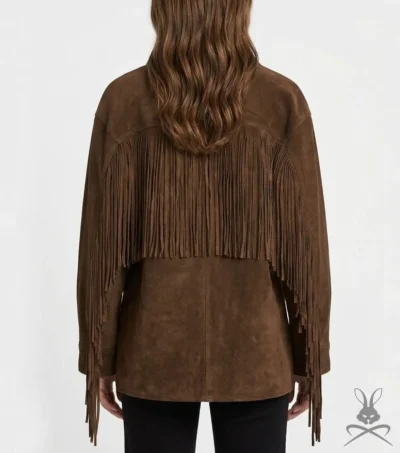 Womens Fringe Real Suede Leather Jacket back
