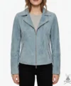 Womens Izzy Capri Blue Suede Moto Jacket