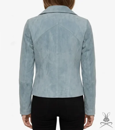Womens Izzy Capri Blue Suede Moto Jacket back