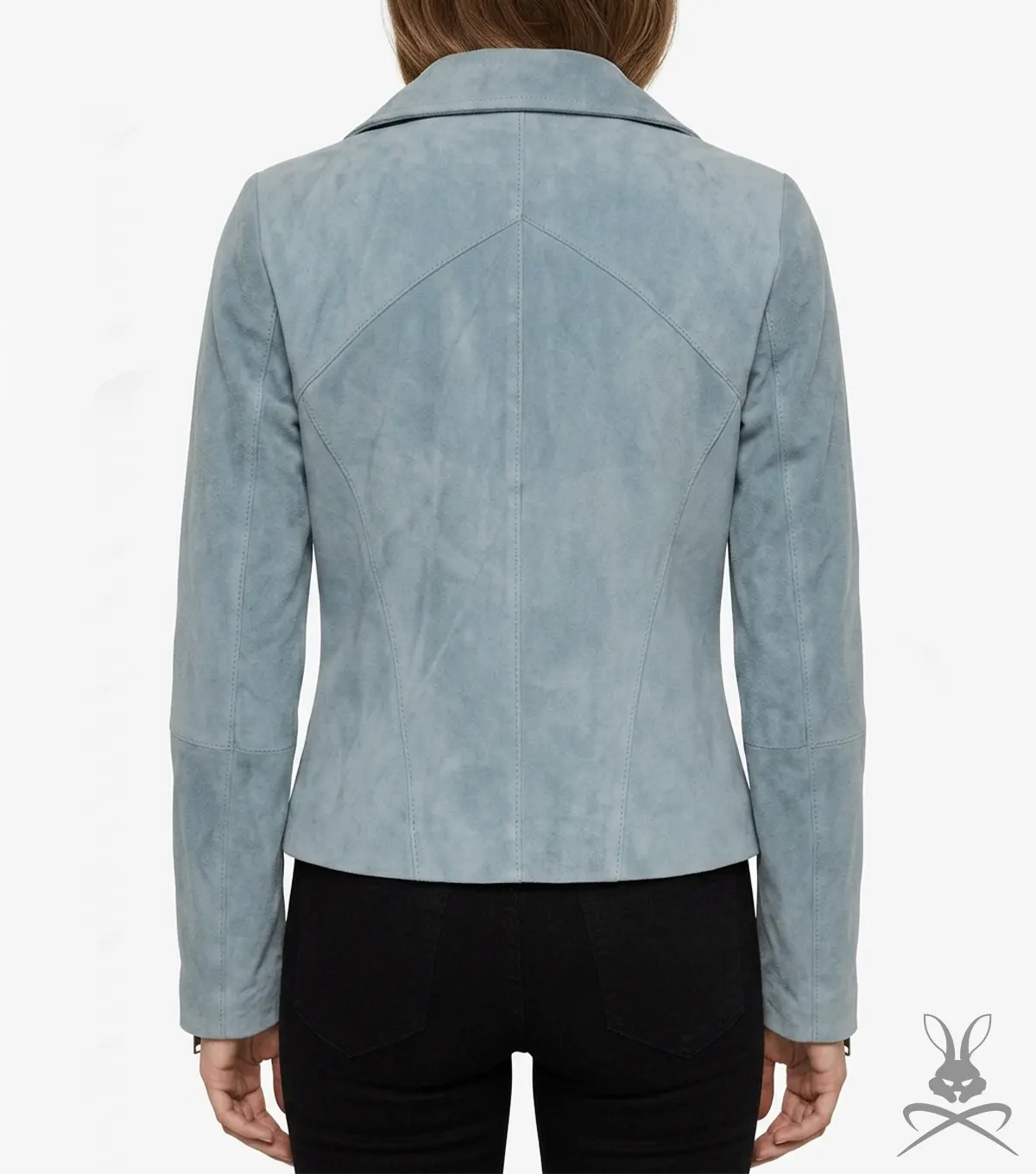 Womens Izzy Capri Blue Suede Moto Jacket back