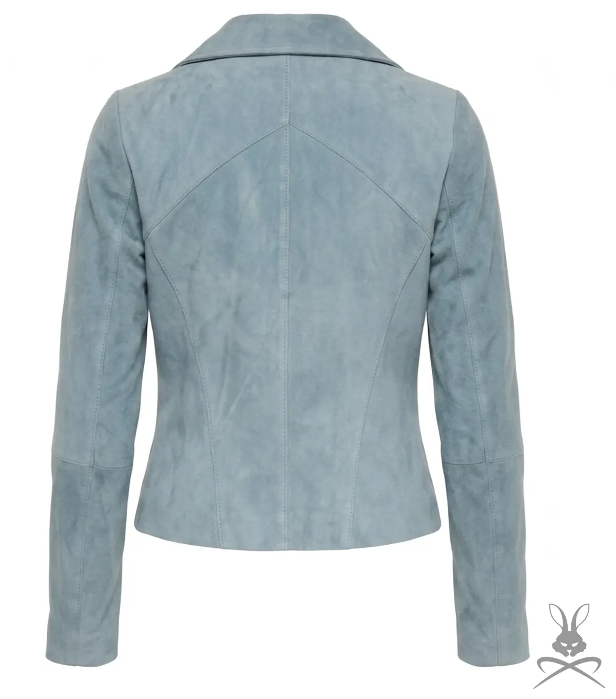 Womens Izzy Capri Blue Suede Moto Jacket back view