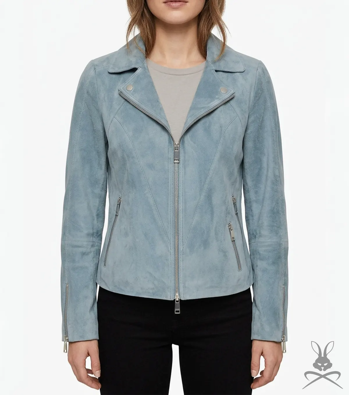 Womens Izzy Capri Blue Suede Moto Jacket