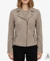 Womens Izzy Grey Taupe Suede Moto Jacket