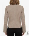 Womens Izzy Grey Taupe Suede Moto Jacket back