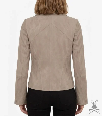 Womens Izzy Grey Taupe Suede Moto Jacket back