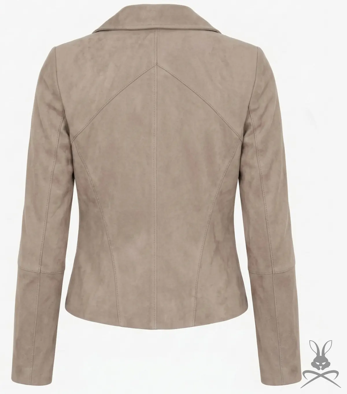 Womens Izzy Grey Taupe Suede Moto Jacket back view