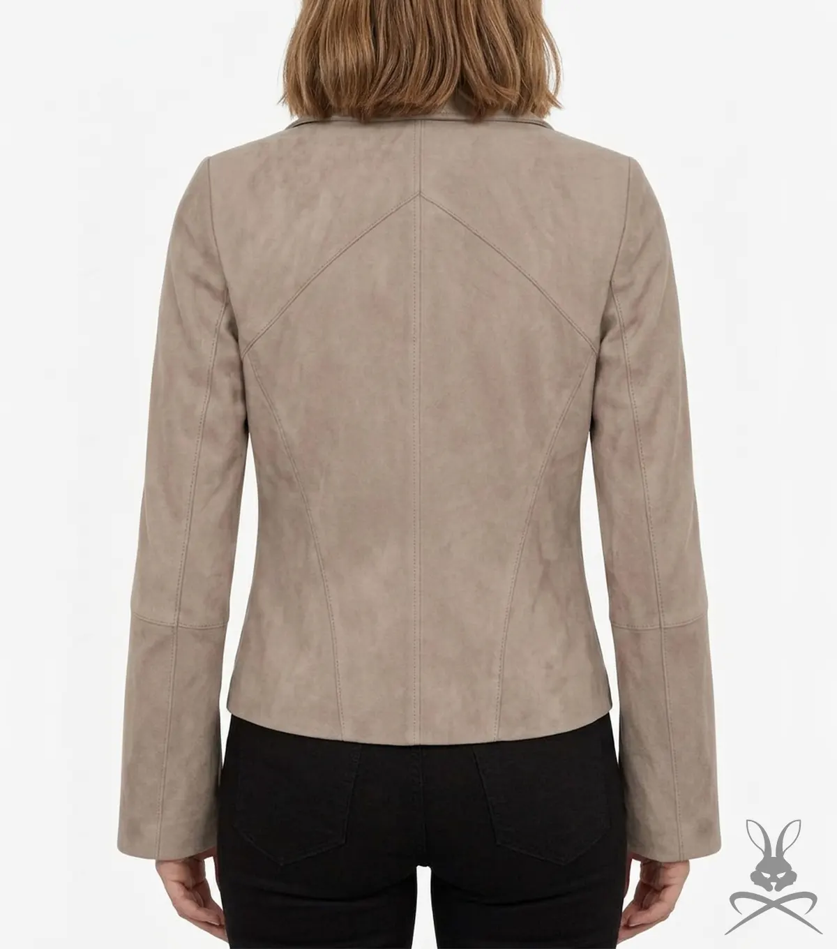 Womens Izzy Grey Taupe Suede Moto Jacket back