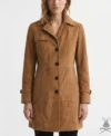 Womens Mia Tobacco Suede Leather Trench Coat