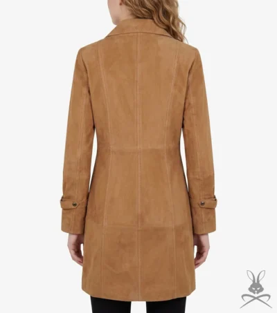 Mia Tobacco Suede Leather Trench Coat