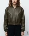 Womens Olive Aviator A1 Real Leather Bomber Jacket