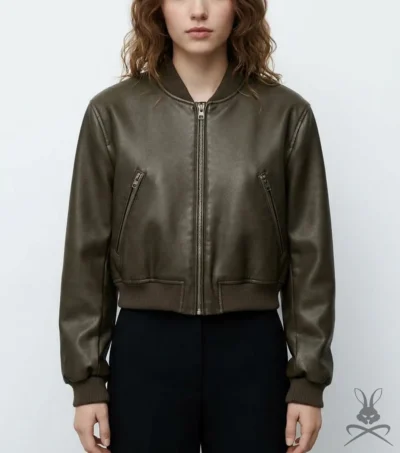 Womens Olive Aviator A1 Real Leather Bomber Jacket