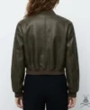 Womens Olive Aviator A1 Real Leather Bomber Jacket back
