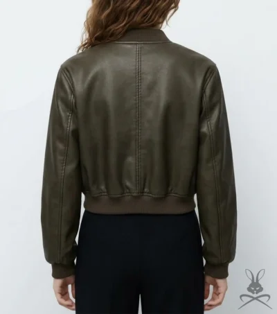 Womens Olive Aviator A1 Real Leather Bomber Jacket back