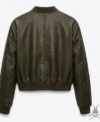 Womens Olive Aviator A1 Real Leather Bomber Jacket back view