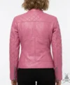 Womens Pink Quilted Genuine Leather Racer Jacket back