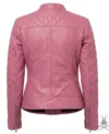 Womens Pink Quilted Genuine Leather Racer Jacket back view
