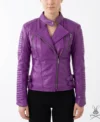 Womens Purple Genuine Leather Brando Jacket