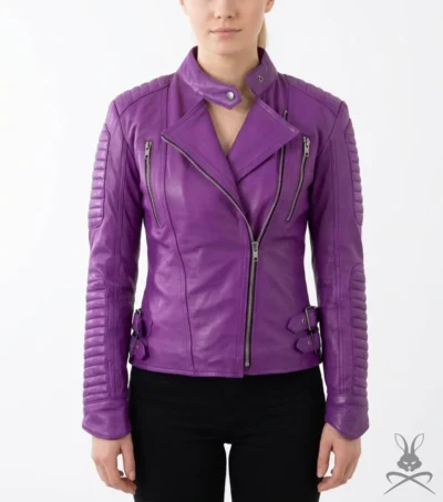 Womens Purple Genuine Leather Brando Jacket