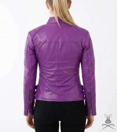 Womens Purple Genuine Leather Brando Jacket back