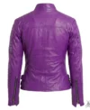 Womens Purple Genuine Leather Brando Jacket back view