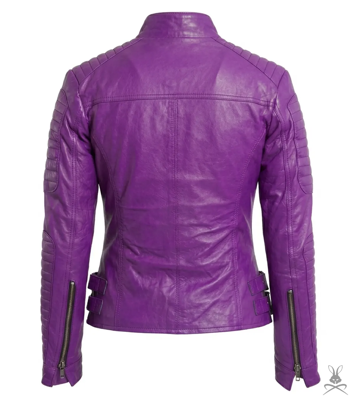 Womens Purple Genuine Leather Brando Jacket back view