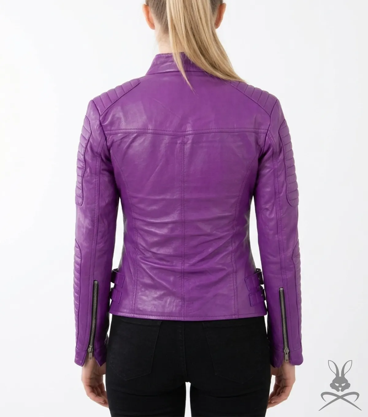 Womens Purple Genuine Leather Brando Jacket back