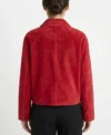 Womens Red Cropped Boxy Suede Leather Jacket back
