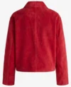 Womens Red Cropped Boxy Suede Leather Jacket back view