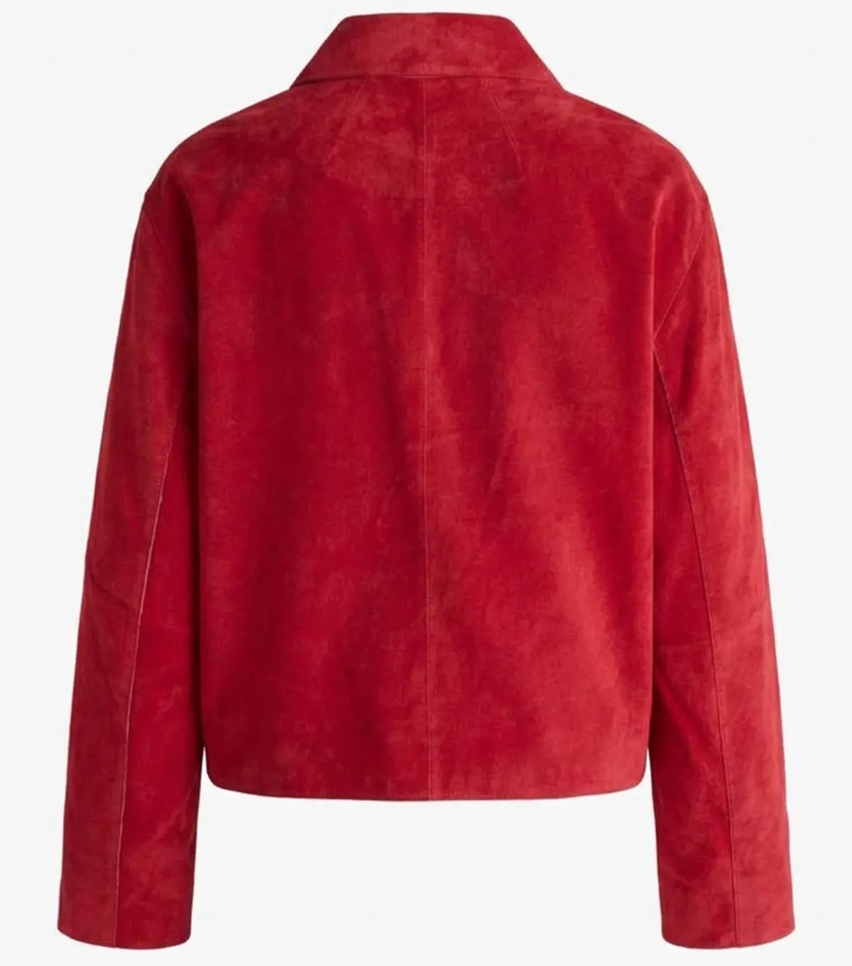 Womens Red Cropped Boxy Suede Leather Jacket back view