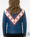 Womens Stegaro Blue Red Star and Stripes Racing Premium Genuine Leather Jacket back