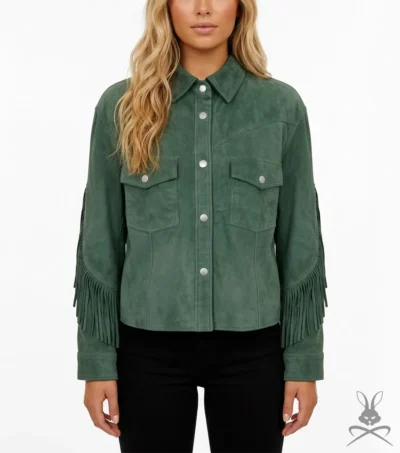 Womens Suede Leather Jacket with Western Fringe