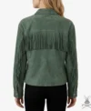 Womens Suede Leather Jacket with Western Fringe back