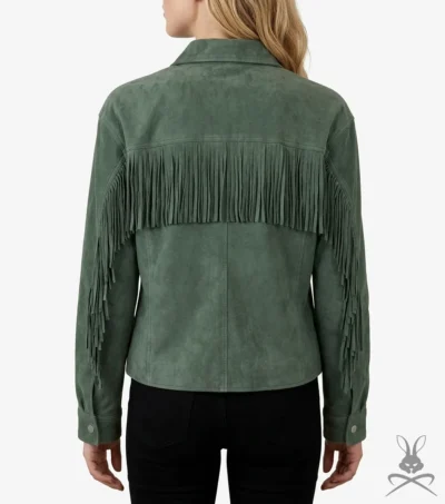 Womens Suede Leather Jacket with Western Fringe back