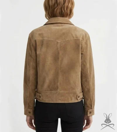 Womens Suede Leather Trucker Jacket back