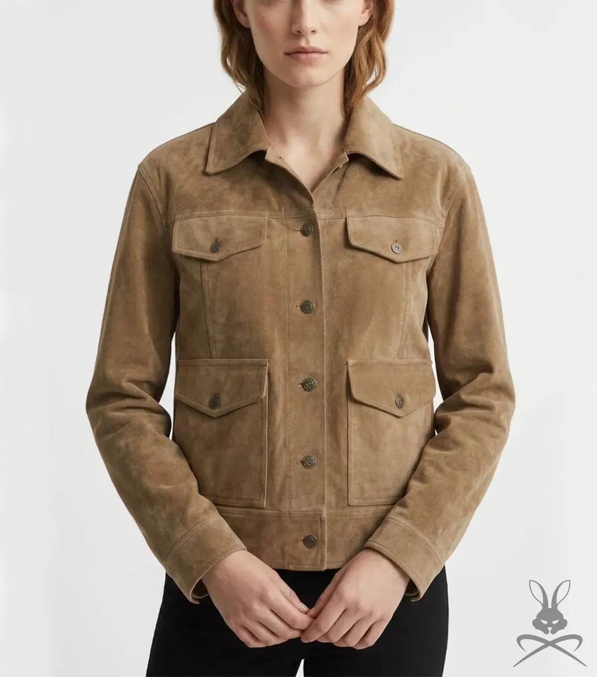 Womens Suede Leather Trucker Jacket