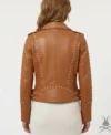Womens Tan Studded Leather Biker Jacket back
