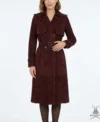 Womens Trinity burgundy Suede Leather Trench Coat