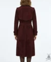Womens Trinity burgundy Suede Leather Trench Coat back