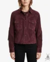 Womens Wine Suede Leather Jacket with Western Fringe