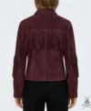 Womens Wine Suede Leather Jacket with Western Fringe back