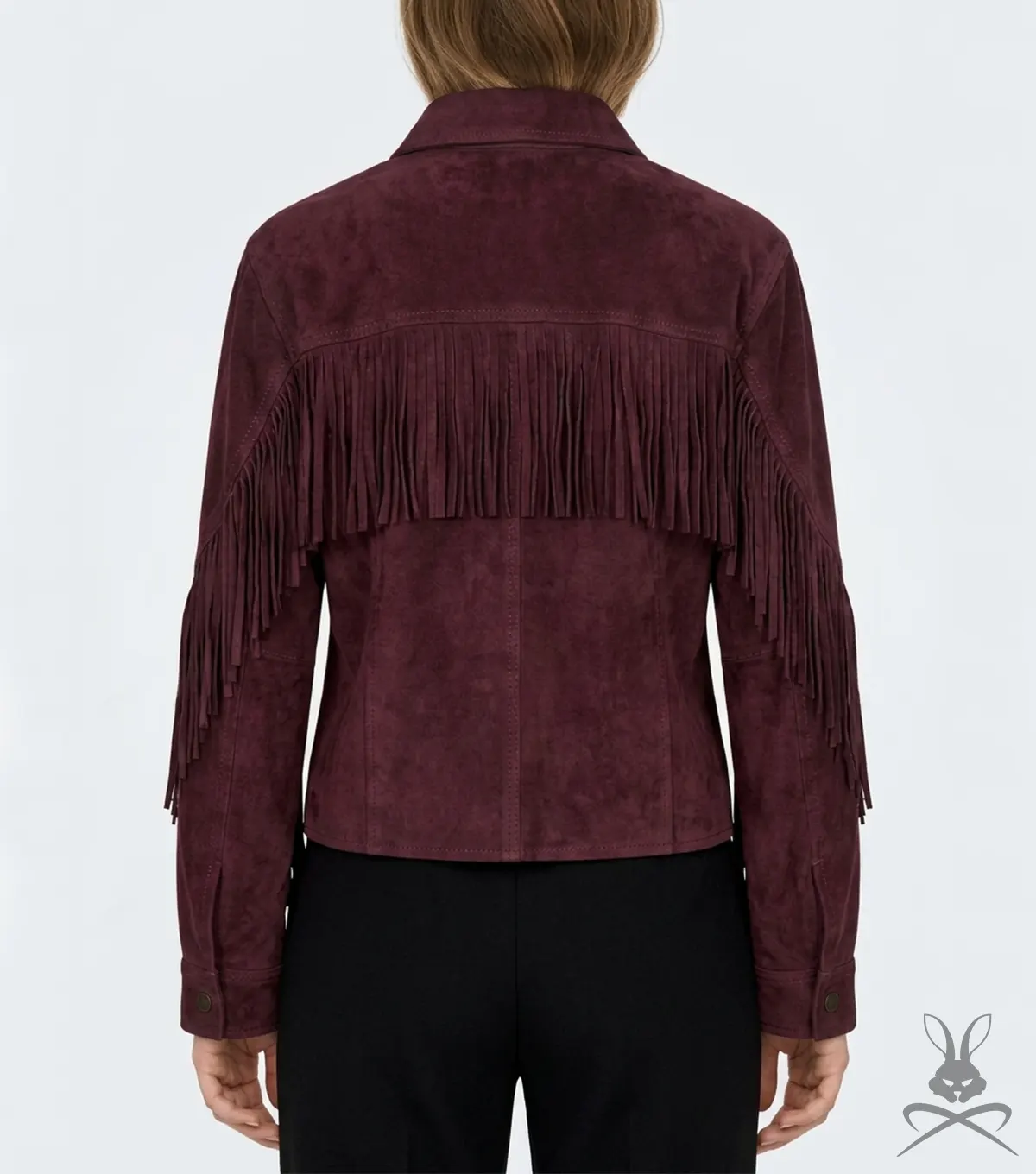Womens Wine Suede Leather Jacket with Western Fringe back