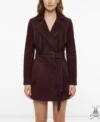Womens Wynn Burgundy Suede Fringe Leather Coat