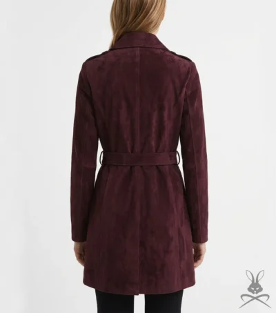 Womens Wynn Burgundy Suede Fringe Leather Coat back