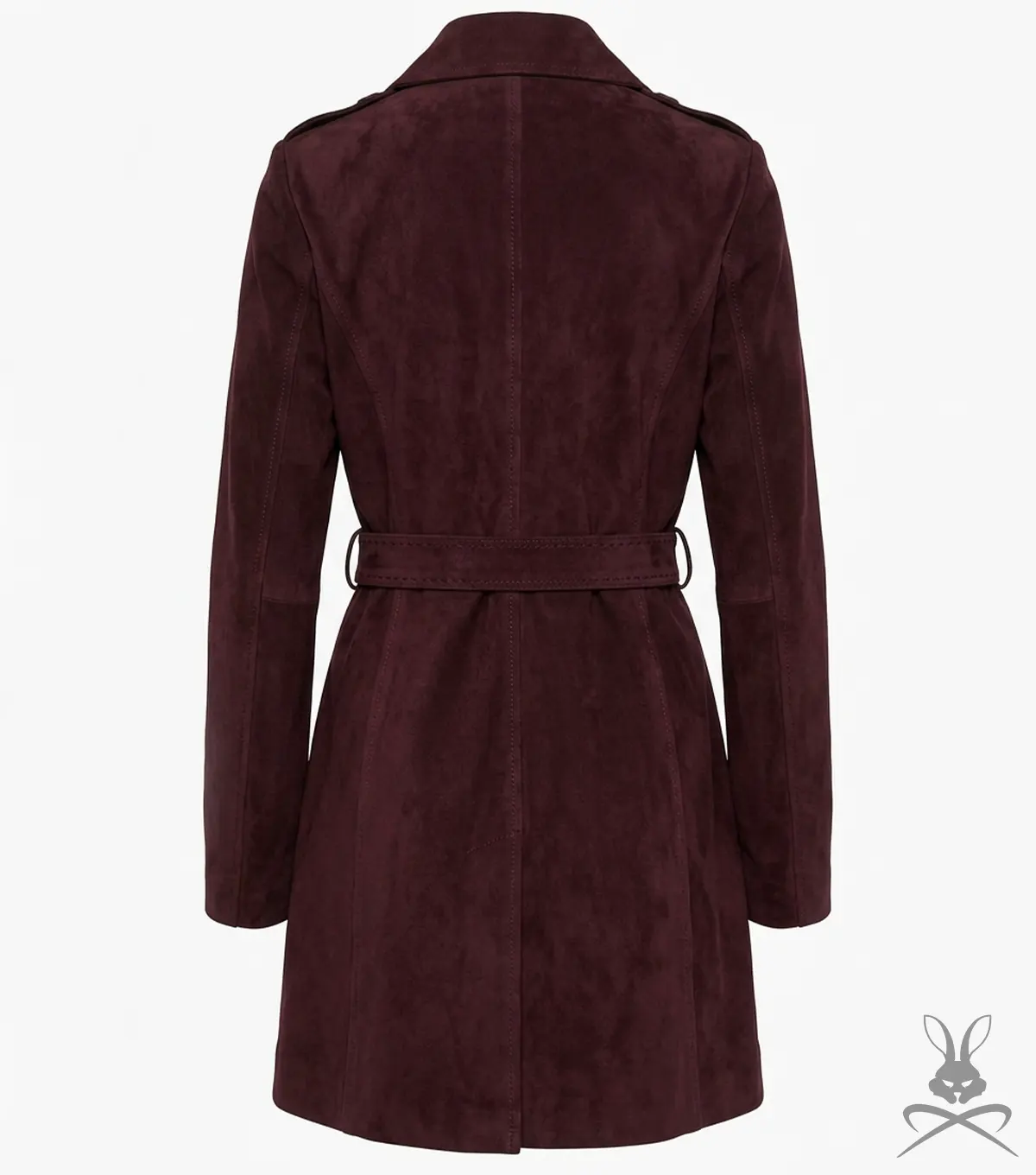 Womens Wynn Burgundy Suede Fringe Leather Coat back view